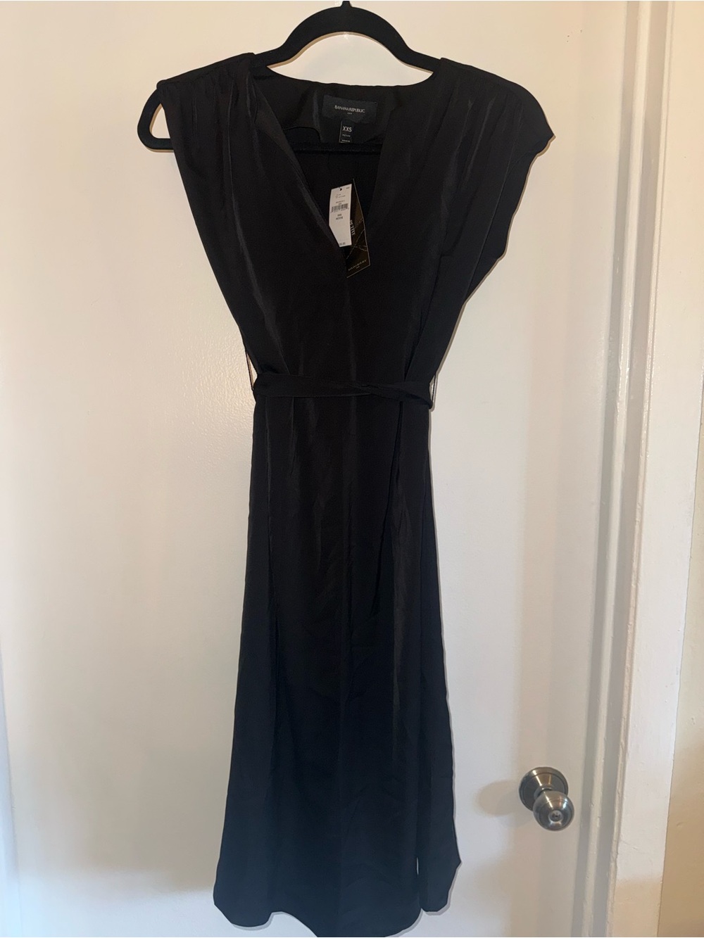 Banana Republic Petite Black Tie-Waist Midi Dress XXS NWT